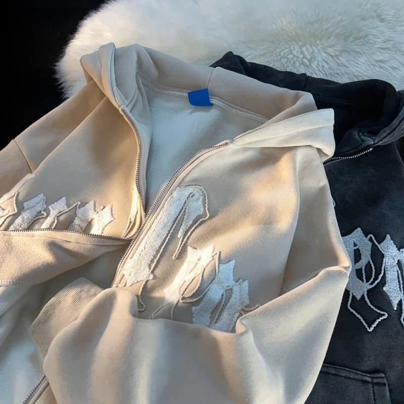 Embroidered Logo Heavyweight Pullover Hoodie Ribbed Bottom Cotton