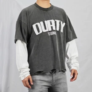 A7404e0aa245b46e7a424a52b50af5b5dV.webp Distressed Embroidery Double Layer Long Sleeve Graphic Shirt