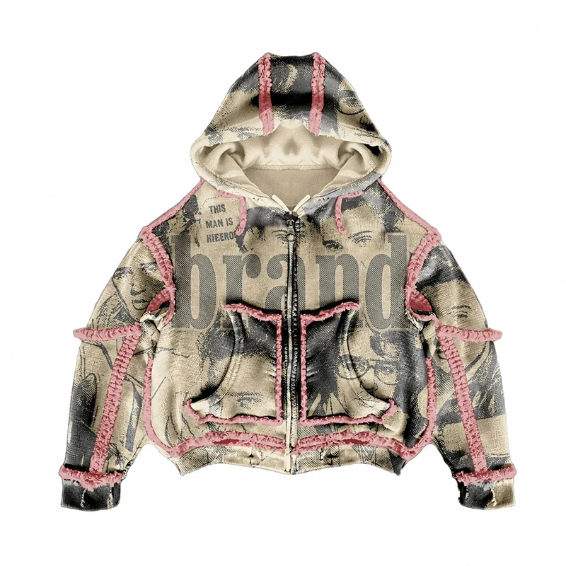Acid Wash Oversized Hoodie Sun Faded Embroidered French Terry