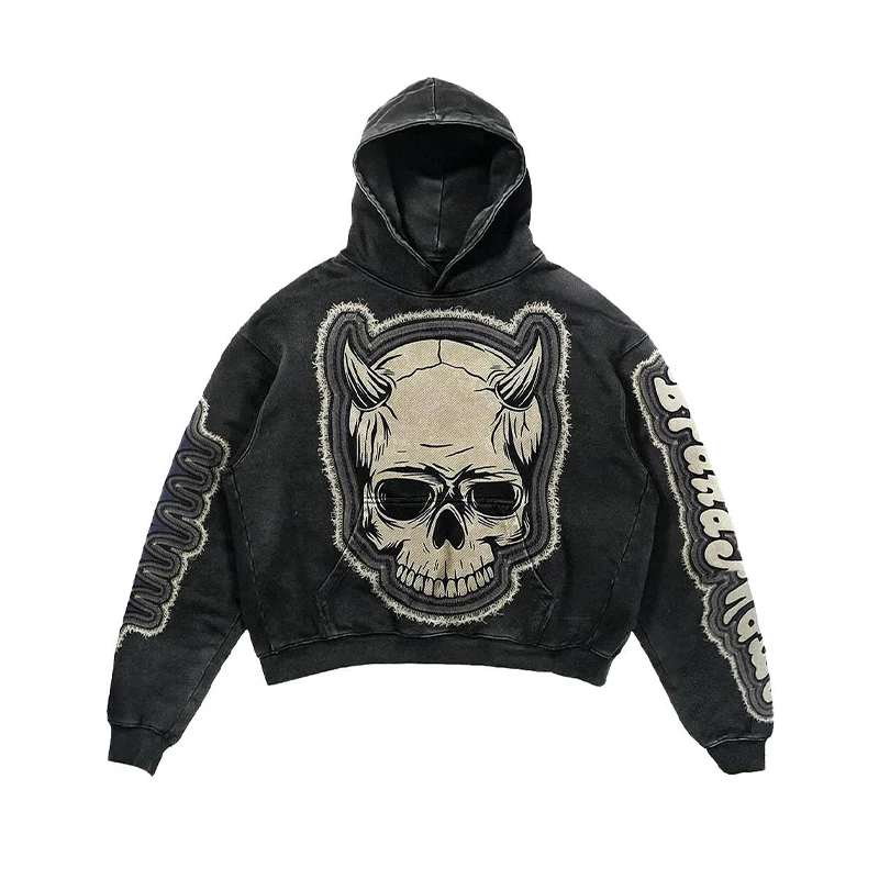 H0627cd16b5204e6ba076d027aadd6821D.webp Acid Wash Hoodie with Distressed Embroidery Patch French Terry