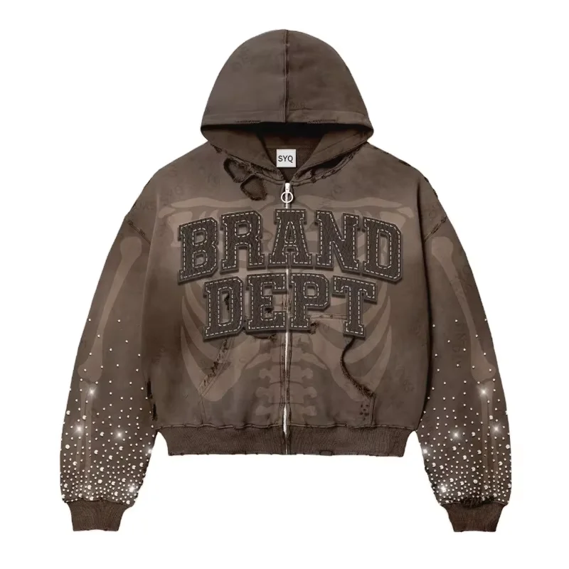 H0872539f441646b28c41c107045303357.webp Leather Patch Distressed Hoodie with Rhinestones Sun Faded