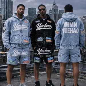 H19e111e5ee684222b7c054cfe963a320z.webp Rhinestone Jeans Shorts and Embroidered Jacket Hoodie Set