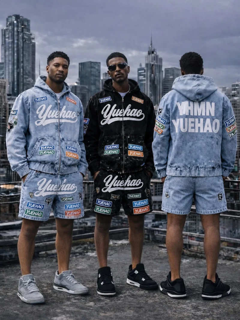 H19e111e5ee684222b7c054cfe963a320z.webp Rhinestone Jeans Shorts and Embroidered Jacket Hoodie Set
