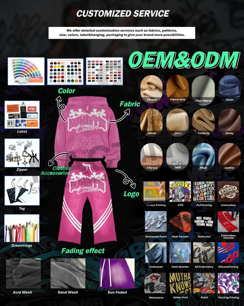Gemstone Glitter Hoodie Distressed Embroidery Rhinestone Zip