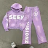 Distressed Embroidered Patch Tracksuit Hoodie and Sweatpants