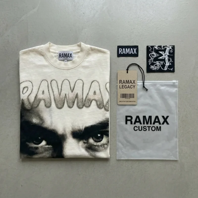 Custom 300GSM Boxy Fit T-Shirt | 3D Rhinestone Logo High-End Streetwear