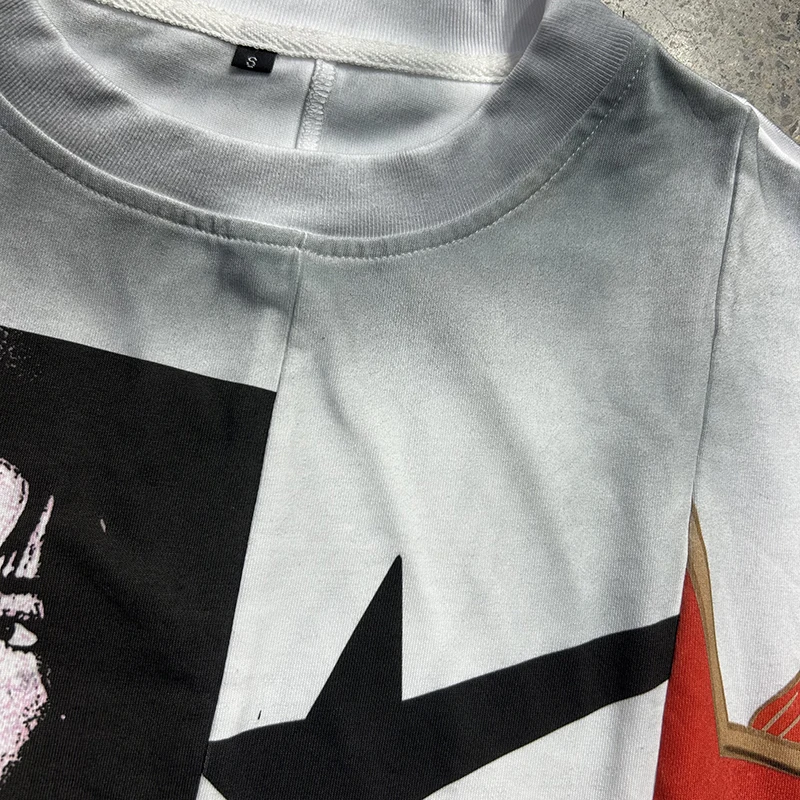 Splicing Dirty Cropped T-Shirt | Patchwork Vintage Boxy Tee for Men