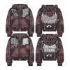 Acid Wash Tracksuit Set Distressed Embroidery Zip Up Hoodie