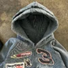 Cropped Zip Up Hoodie Acid Wash French Terry Oversized