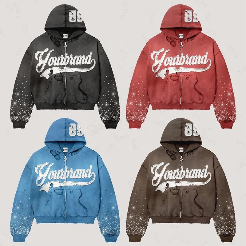 H6b5def79e84b4975bcce1279999d6d46Z.webp Distressed Acid Wash Zip Up Hoodie Boxy Fit Embroidery