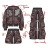 Acid Wash Tracksuit Set Distressed Embroidery Zip Up Hoodie