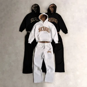 Leopard Print Embroidered Hoodie and Sweatpants Set Heavyweight