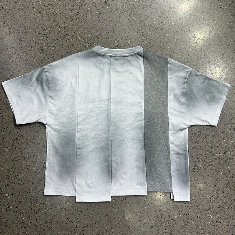 Splicing Dirty Cropped T-Shirt | Patchwork Vintage Boxy Tee for Men