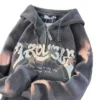 Corduroy Hooded Jacket with Colorful Embroidery Zipper Closure