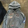 Cropped Zip Up Hoodie Acid Wash French Terry Oversized