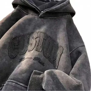 H82aecaf6265342349f40c8622c60bfcbD.webp Acid Wash Vintage Applique Hoodie Heavyweight Bleached Moss