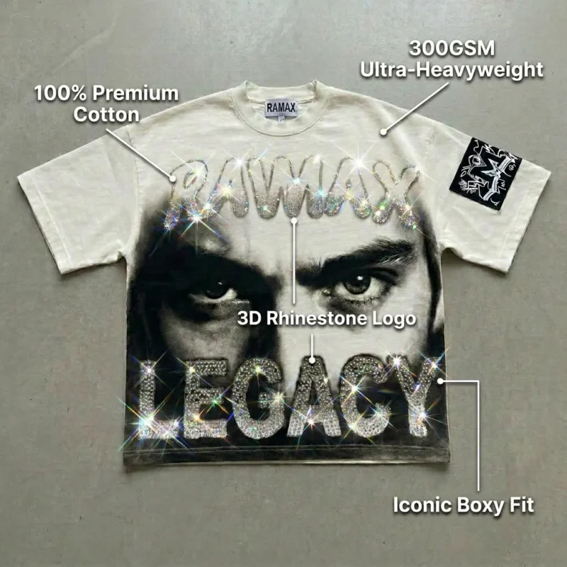 Custom 300GSM Boxy Fit T-Shirt | 3D Rhinestone Logo High-End Streetwear