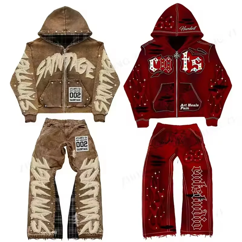 H85bbf716e0ba4e15b718c836264078162.webp Rhinestone Embroidered Flared Sweatpants and Zipper Hoodie Set