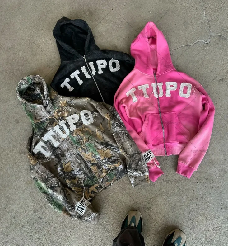 Y2K Pink Acid Wash Zip Up Hoodie with Embroidery Patch