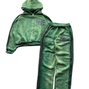 Sun Fade Zip Sweatsuit Acid Wash Hoodie Two Piece Jogging Set