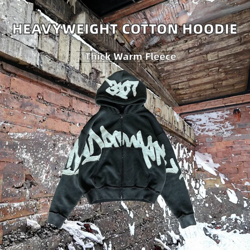 Heavyweight Anti Pilling Hoodie Embroidered Vintage Street Wear