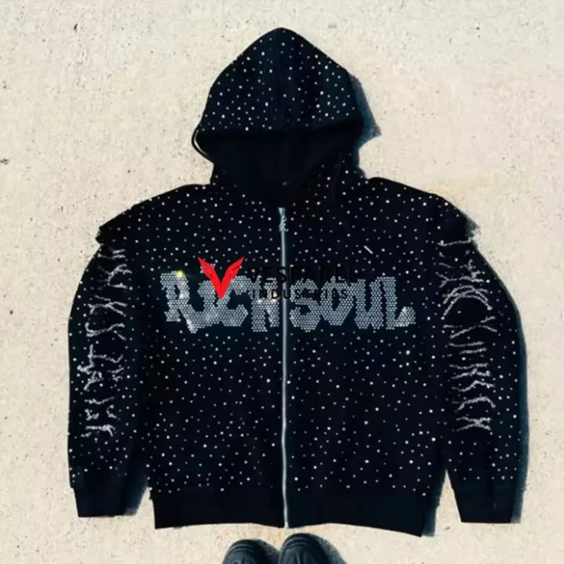 H9972a1b23bc747549a16187c7c0028bd0.webp Heavy French Terry Hoodie with Rhinestone Drawstring Embroidery