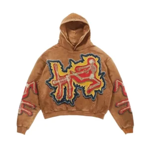 H9f50b5691de443a5af837f0c6e340fa7I.webp Acid Wash Hoodie with Distressed Embroidery Patch French Terry