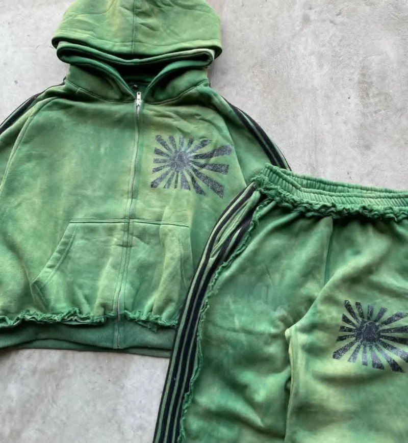 H9fc31dd99cc6462b83c5dd88421b0376q.webp Sun Fade Zip Sweatsuit Acid Wash Hoodie Two Piece Jogging Set