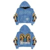 Rhinestone Zipper Hoodie with Color Block Cut and Embroidery