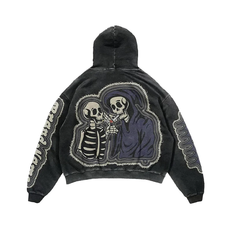 Hc5fe3908ce2e44f68fed04c1112ed02ap.webp Acid Wash Hoodie with Distressed Embroidery Patch French Terry