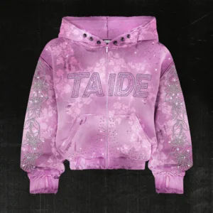 Acid Wash Rhinestone Zip Up Hoodie Oversized Crystal Vintage