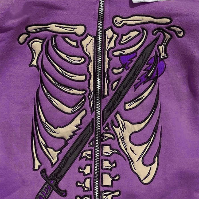 Hcc0715fba6fb43a0844f48ba1995300f3.webp Skull Pattern Embroidered Hoodie and Sweatpants Full Zip Set