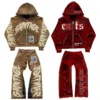 Hde84d829a4324812aae254f927bfaa77I.webp Acid Wash Embroidered Flared Sweatpants and Zipper Hoodie Set