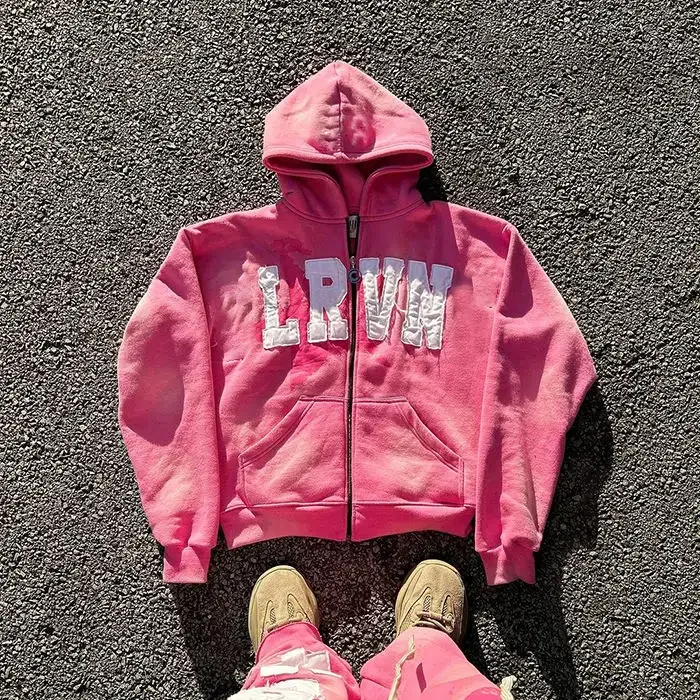 He21e6c463f8a4571b45133ce6f3109c3m.webp Oversized Acid Washed Zip Up Hoodie Distressed Letter Embroidery