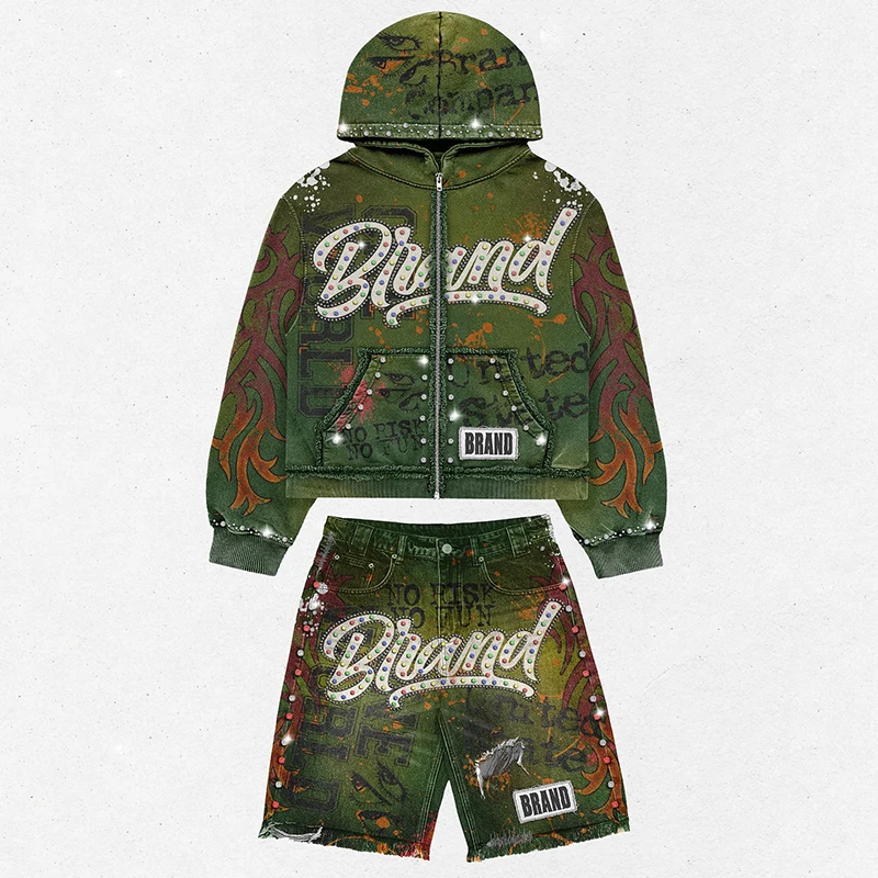He56454b37da44ed996d8d27655bc845d6.webp Rhinestone Zip Up Hoodie and Acid Wash Short Set Tracksuit