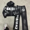 Distressed Embroidered Patch Tracksuit Hoodie and Sweatpants