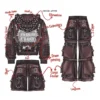 Acid Wash Tracksuit Set Distressed Embroidery Zip Up Hoodie